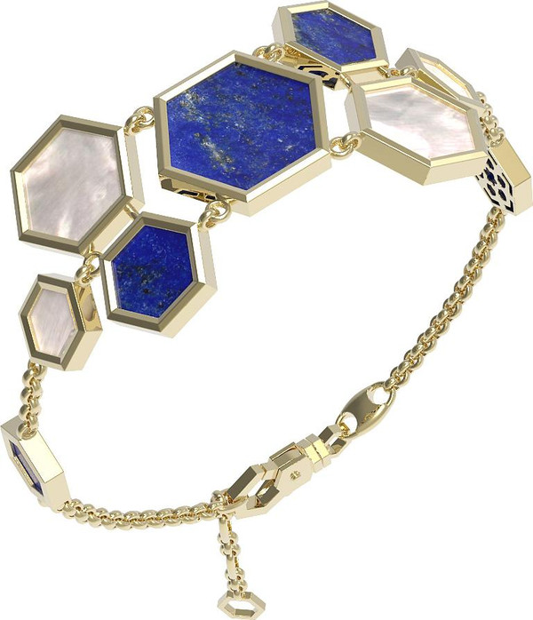 Браслет из лимонного золота c лазуритом и перламутром