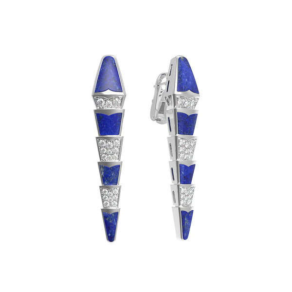 Серьги из белого золота c бриллиантами и лазуритом