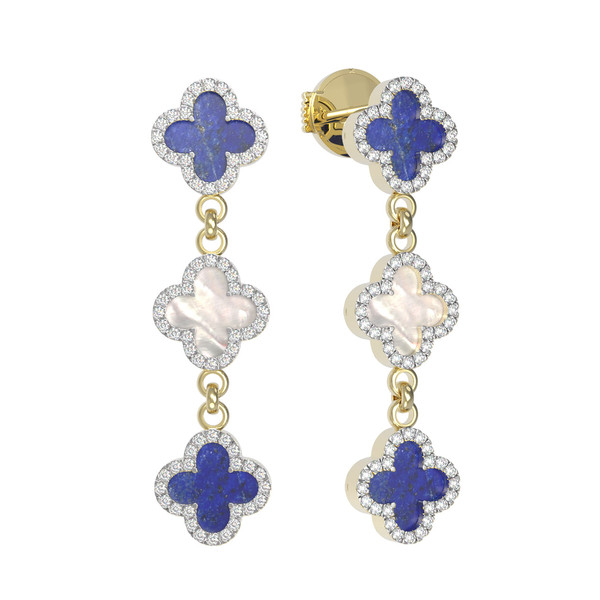 Серьги из лимонного золота c бриллиантами, лазуритом и перламутром