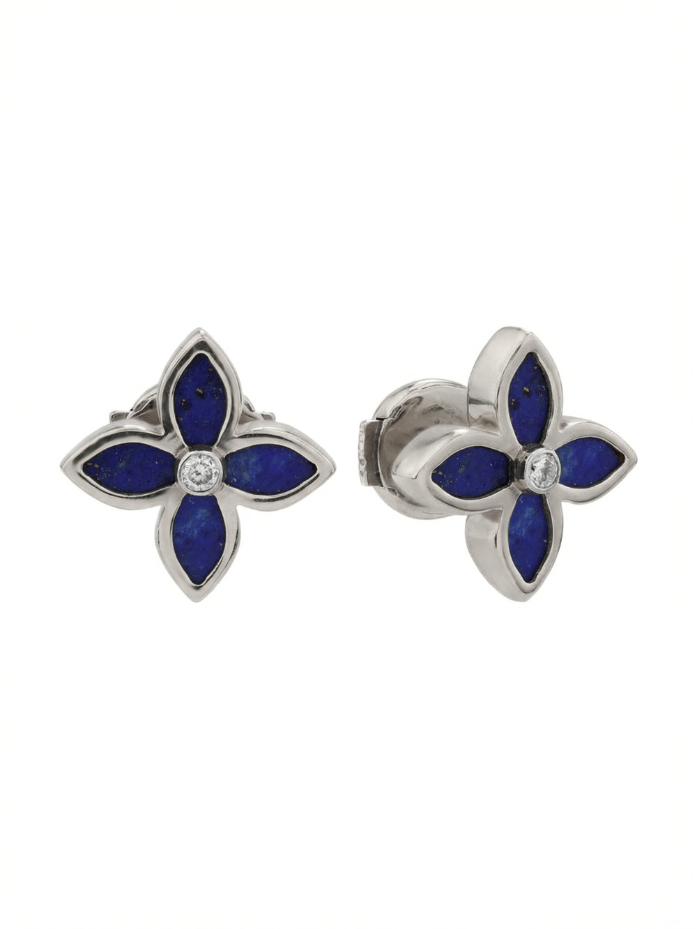 Серьги из белого золота c бриллиантами и лазуритом