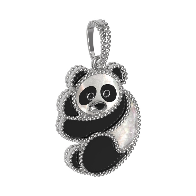 Подвеска из белого золота c эмалью, ониксом и перламутром