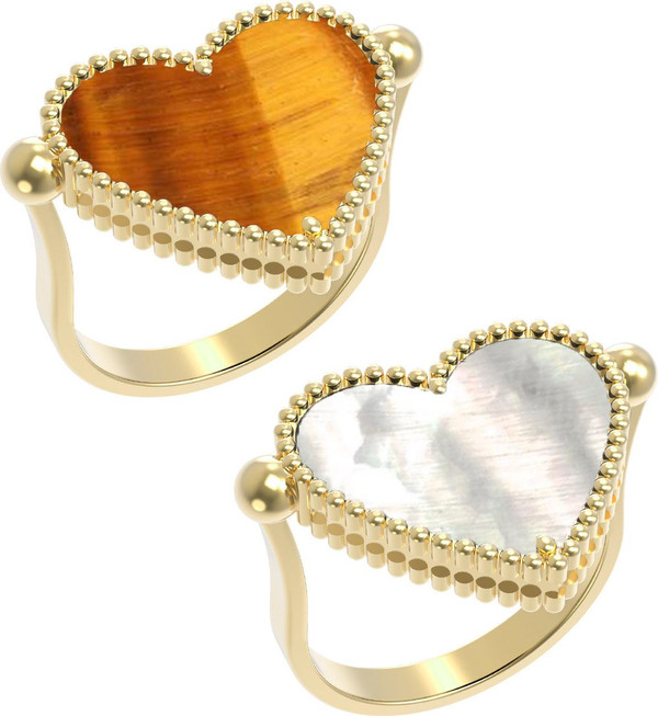 Кольцо из лимонного золота c тигровым глазом и перламутром