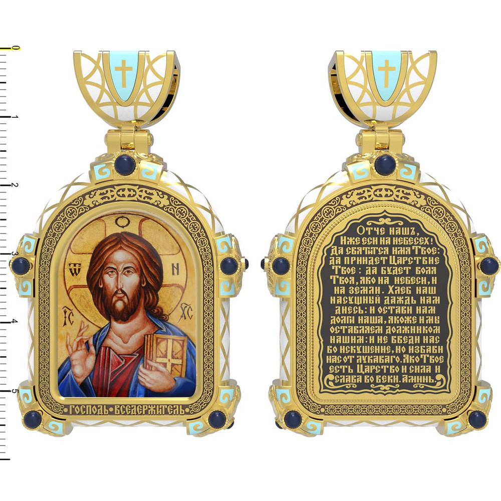 Образок из лимонного золота c эмалью, иконописью и темперой