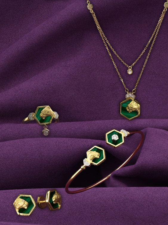 Серьги из лимонного золота c бриллиантами и малахитом