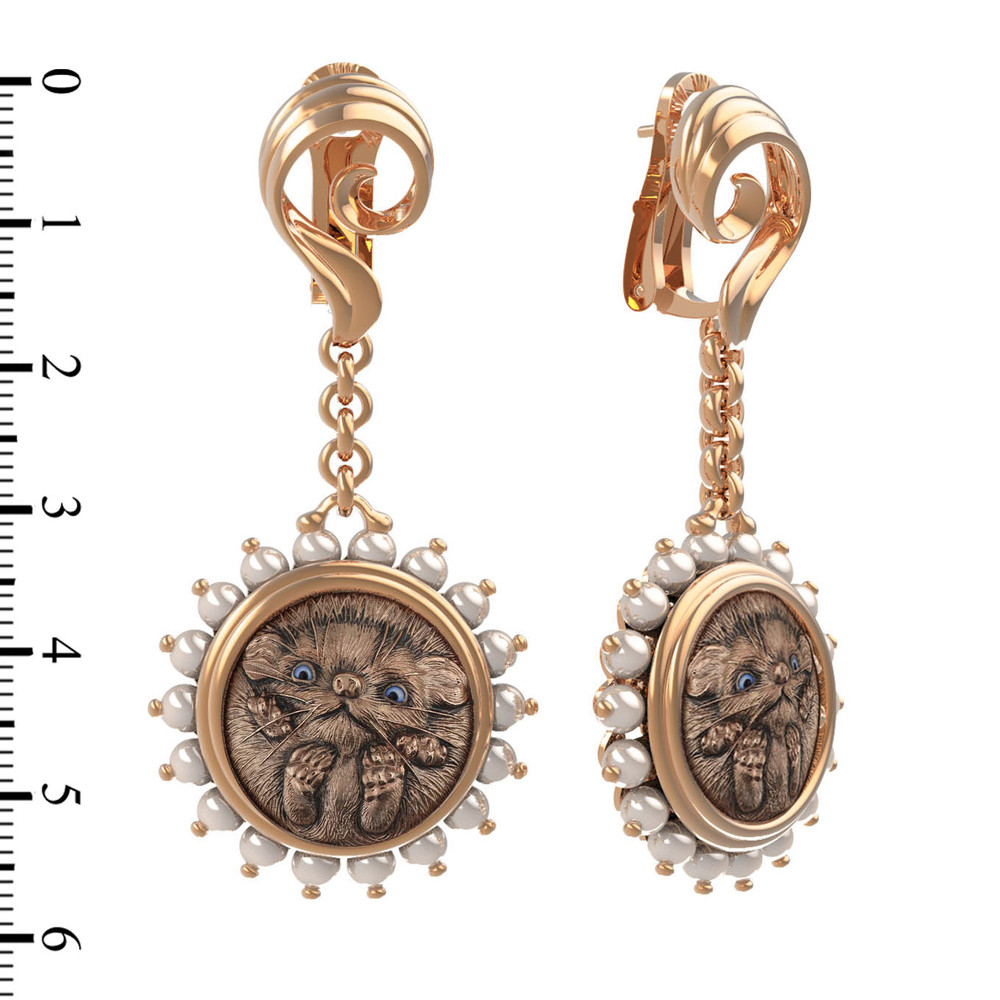 Серьги из золота c эмалью и жемчугом