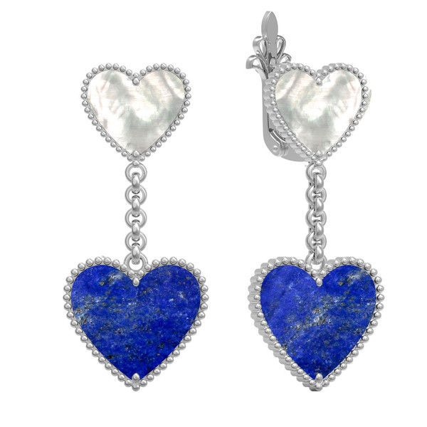 Серьги из белого золота c лазуритом и перламутром