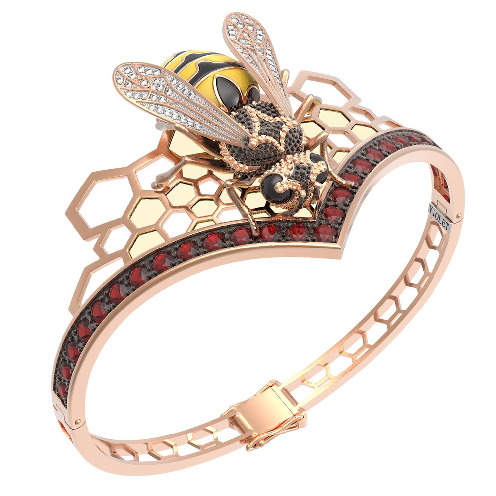 Браслет из золота c эмалью, фианитом, гранатом и эмалью