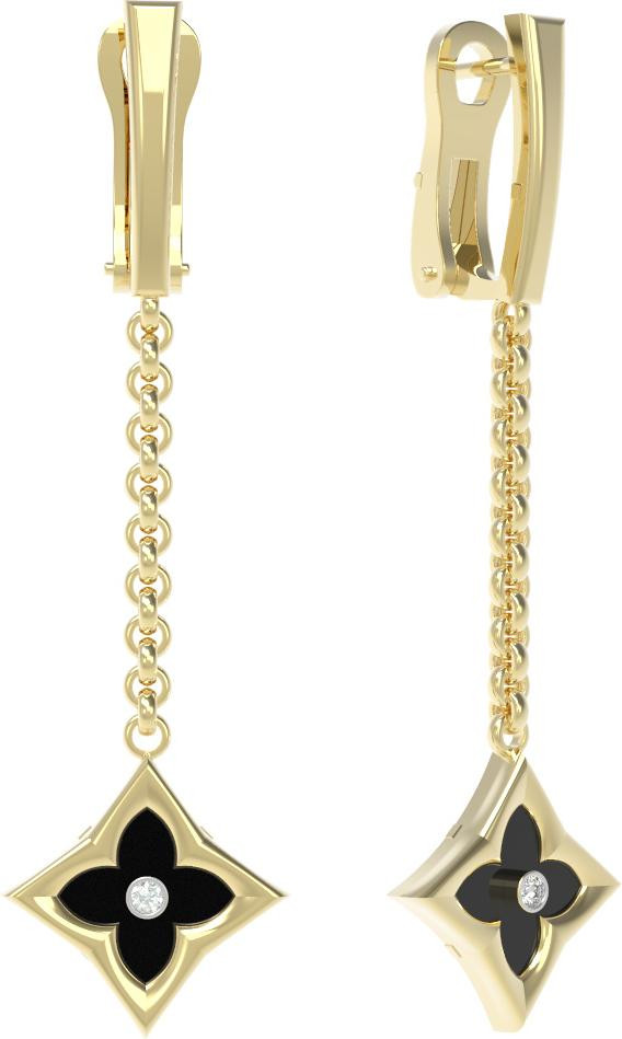 Серьги из лимонного золота c бриллиантами и ониксом