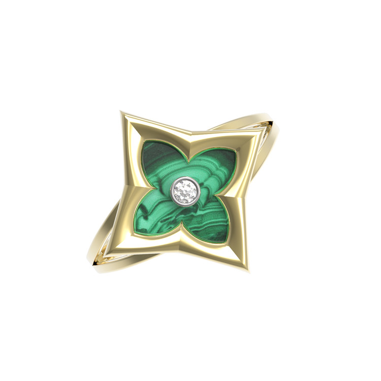 Кольцо из лимонного золота c бриллиантами и малахитом