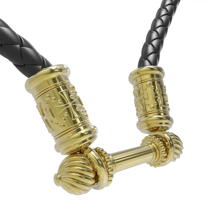 Гайтан из лимонного золота c кожаным шнурком