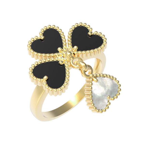 Кольцо из лимонного золота c ониксом и перламутром