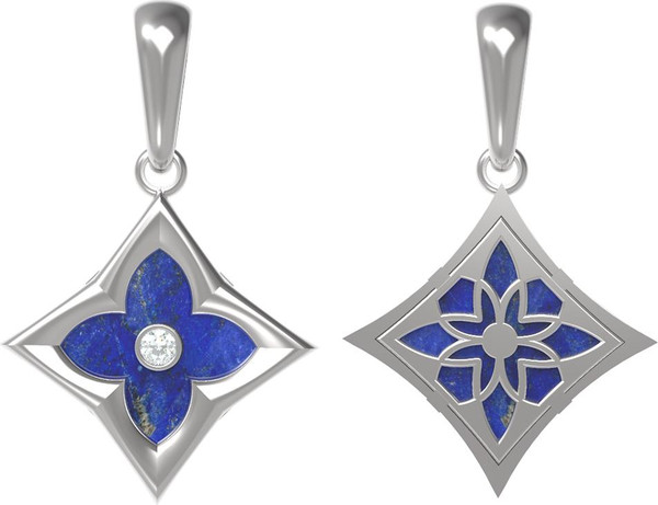 Подвеска из белого золота c бриллиантами и лазуритом