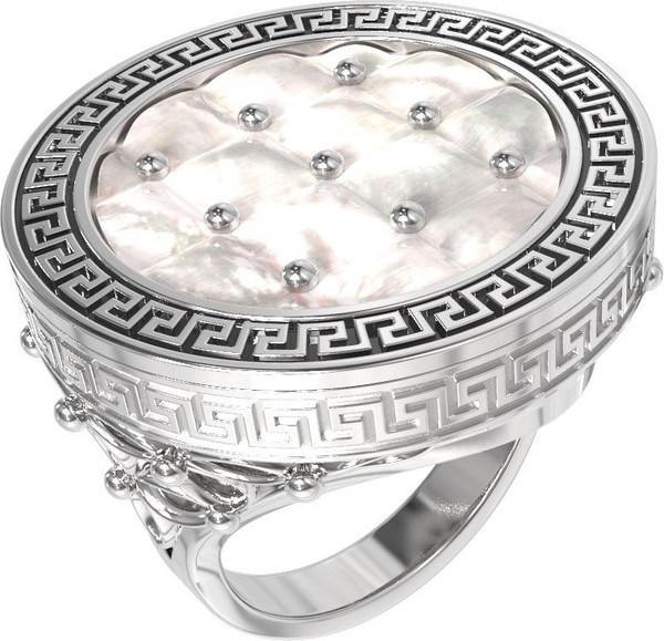 Кольцо из белого золота c эмалью и перламутром