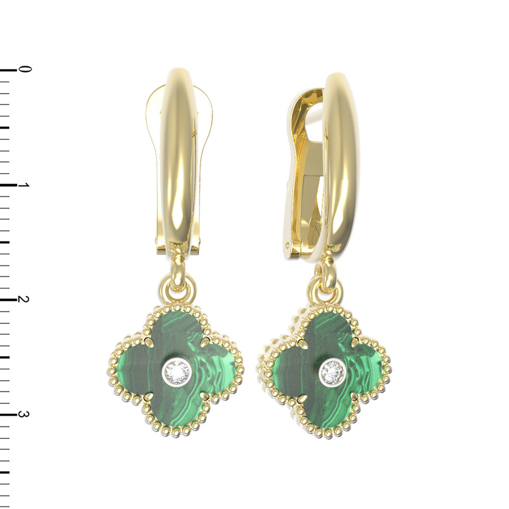 Серьги из лимонного золота c бриллиантами и малахитом