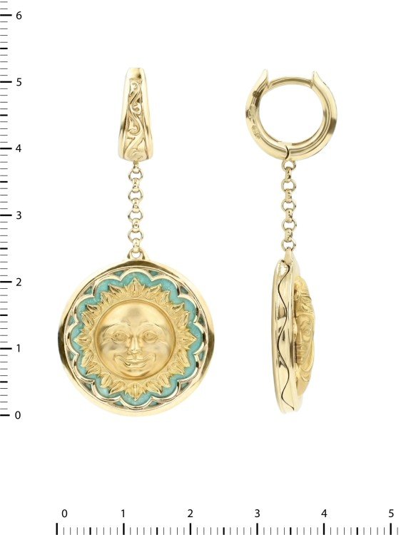 Серьги из лимонного золота c бирюзой и лазуритом