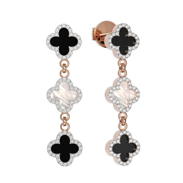 Серьги из золота c бриллиантами, ониксом и перламутром