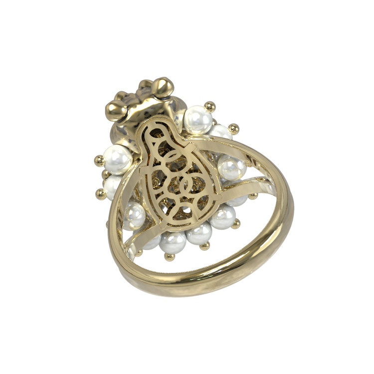 Кольцо из лимонного золота c эмалью и жемчугом