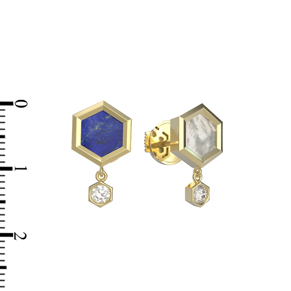 Серьги из лимонного золота c бриллиантами, лазуритом и перламутром