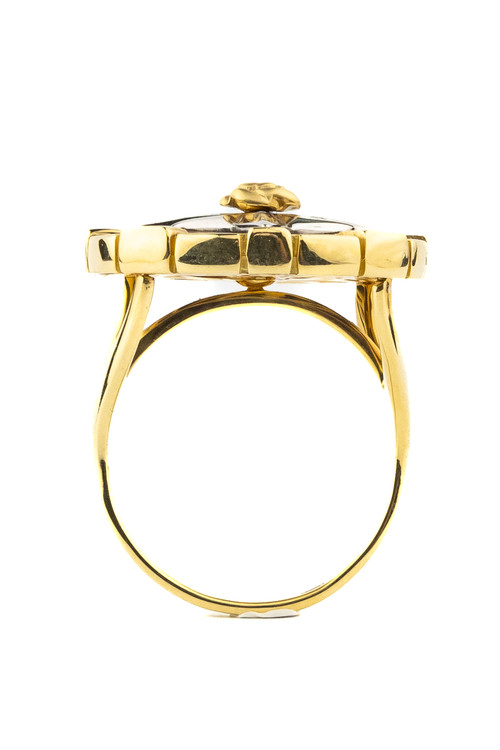 Кольцо из лимонного золота c эмалью и ониксом