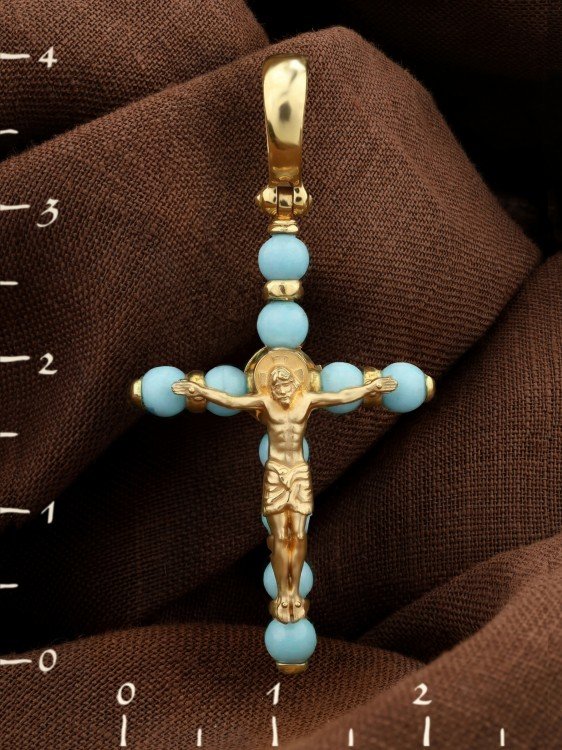 Крест из лимонного золота c бирюзой