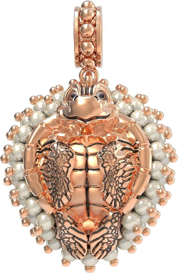 Подвеска из золота c эмалью и жемчугом