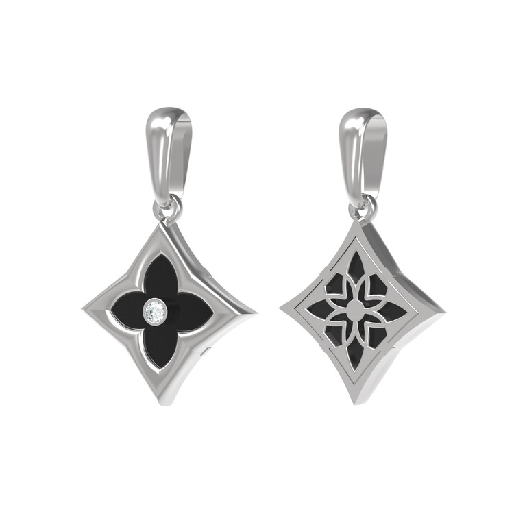 Подвеска из белого золота c бриллиантами и ониксом