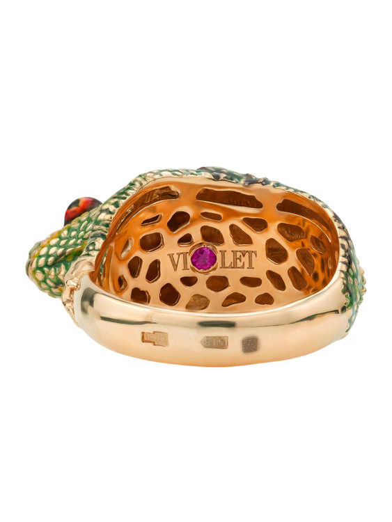 Кольцо из золота c эмалью и рубином