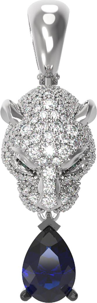 Подвеска из белого золота c бриллиантами, сапфиром и изумрудом