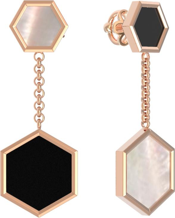 Серьги из золота c ониксом и перламутром