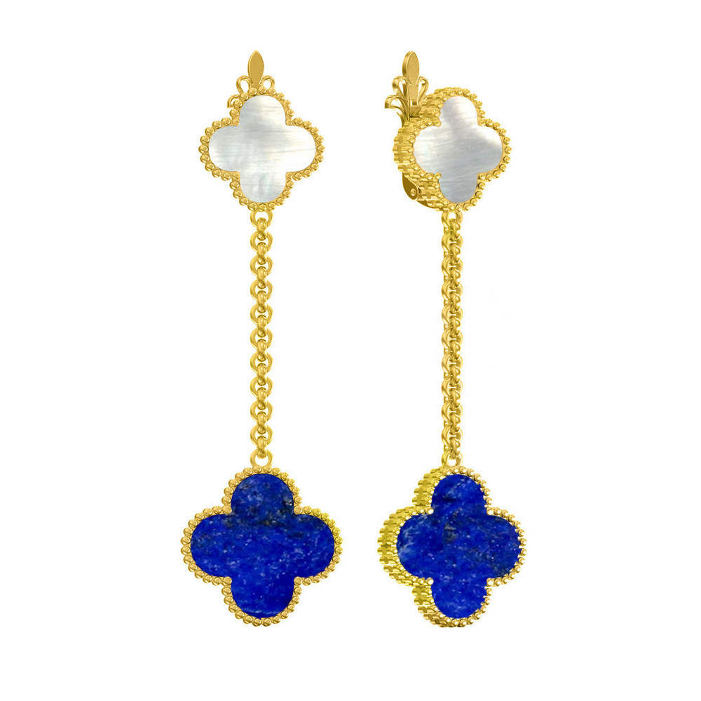 Серьги из лимонного золота c лазуритом и перламутром