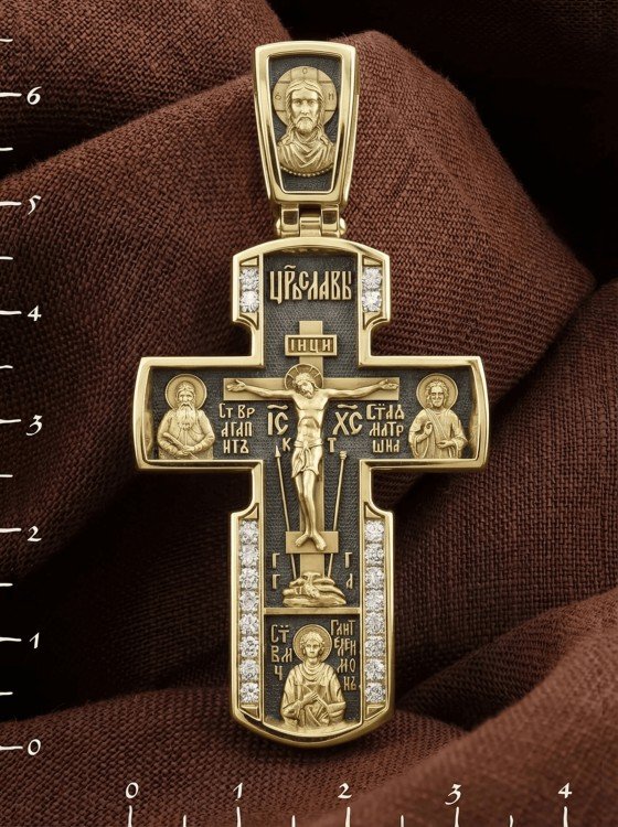 Крест из лимонного золота c бриллиантами