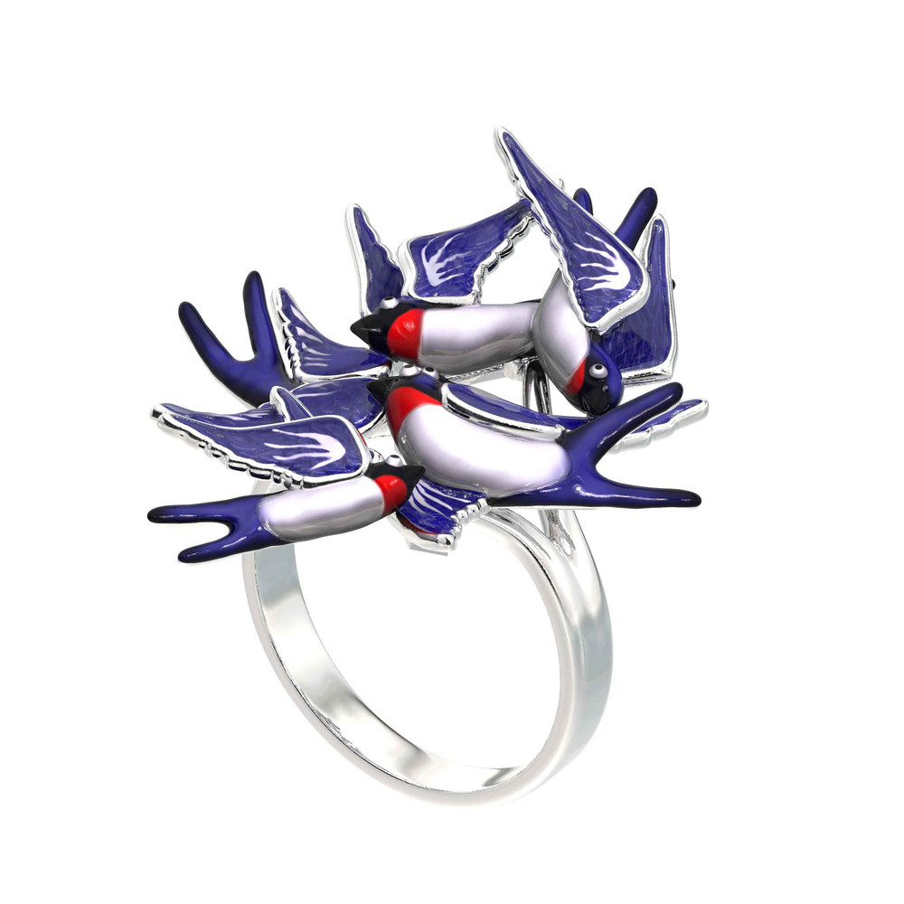 Кольцо из белого золота c эмалью