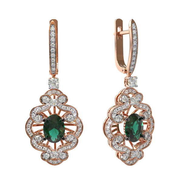 Серьги из золота c бриллиантами и изумрудом