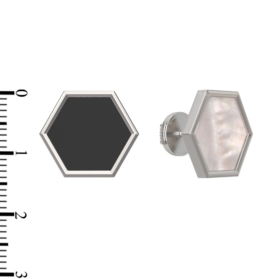 Серьги из белого золота c ониксом и перламутром