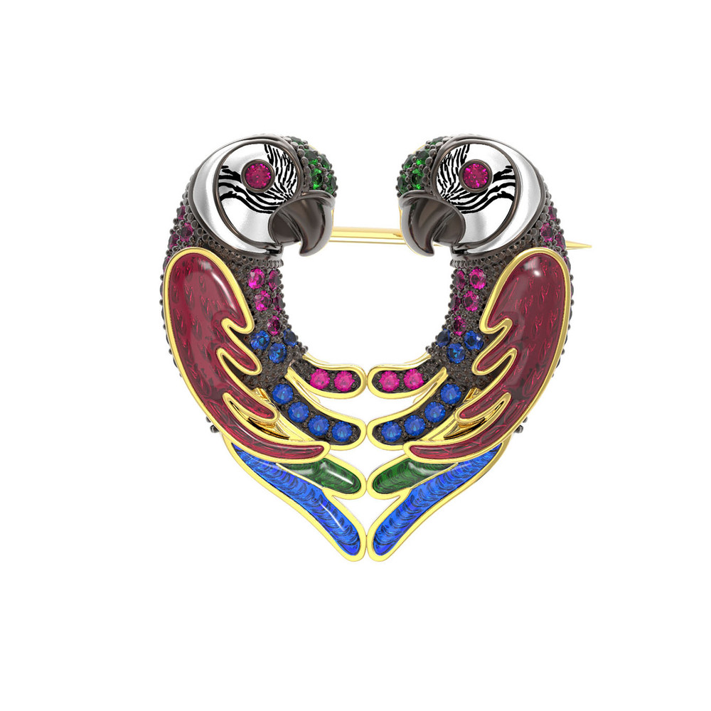 Брошь из лимонного золота c эмалью и фианитом