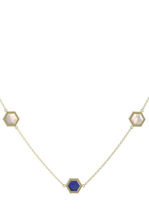 Колье из лимонного золота c лазуритом и перламутром