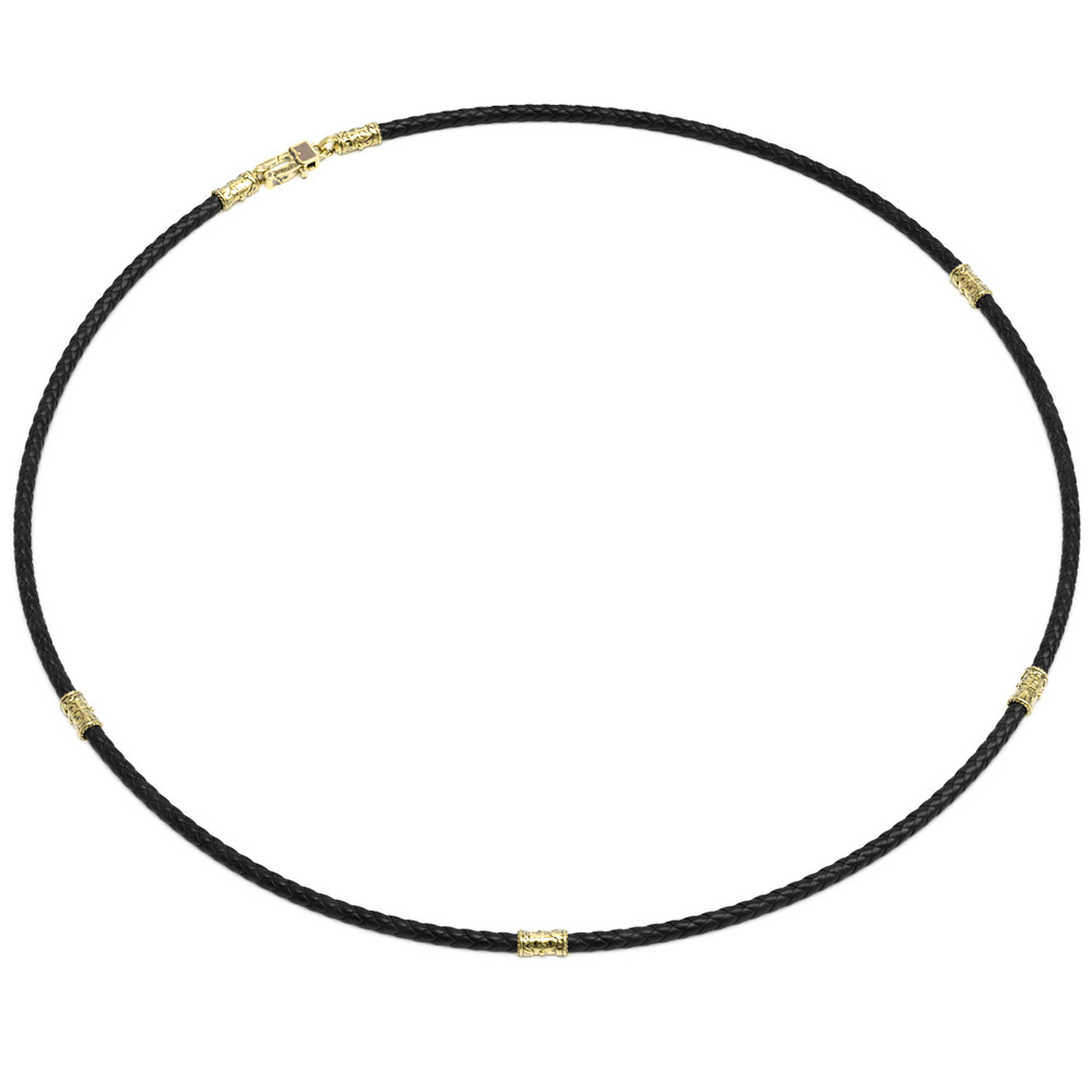 Гайтан из лимонного золота c кожаным шнурком