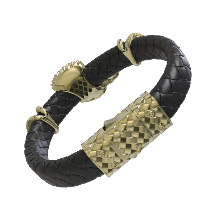 Браслет из лимонного золота c бриллиантами и кожаным шнурком