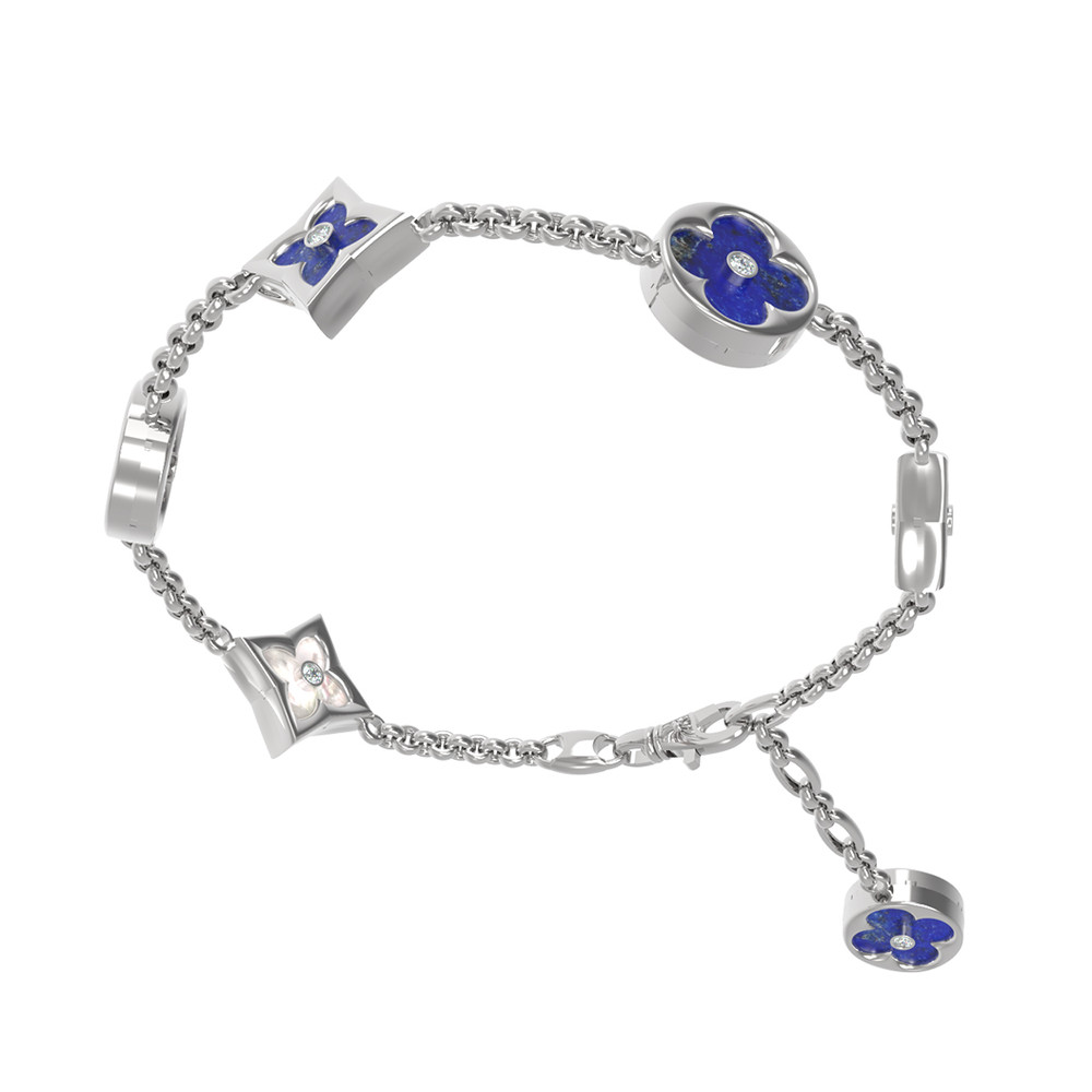 Браслет из белого золота c бриллиантами, лазуритом и перламутром