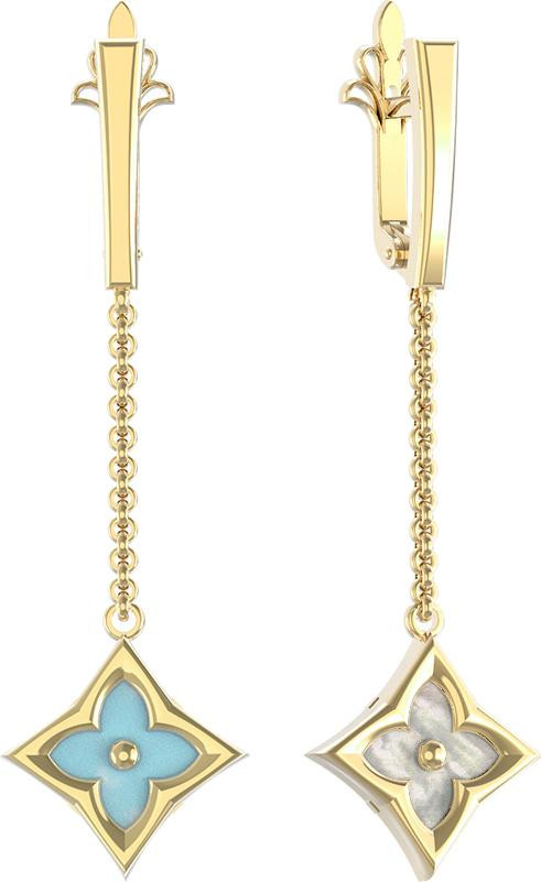 Серьги из лимонного золота c бирюзой и перламутром