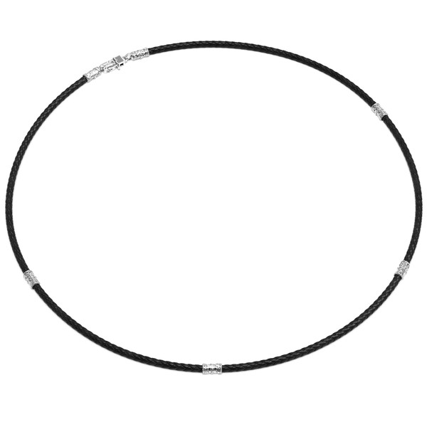 Гайтан из белого золота c кожаным шнурком