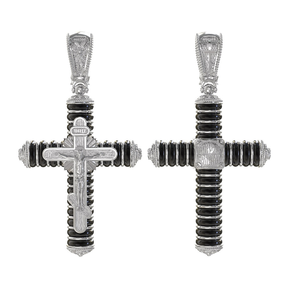 Крест из белого золота c ониксом