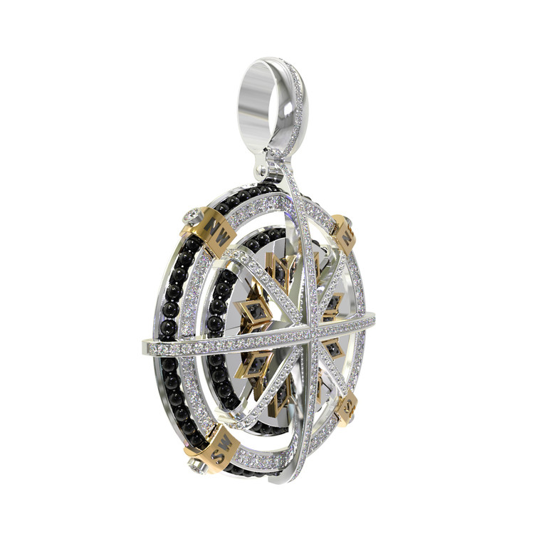 Подвеска из белого золота c эмалью, бриллиантами и ониксом
