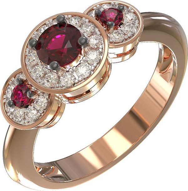 Кольцо из золота c бриллиантами и рубином