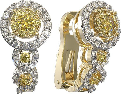 Серьги из лимонного золота c бриллиантами и сапфиром