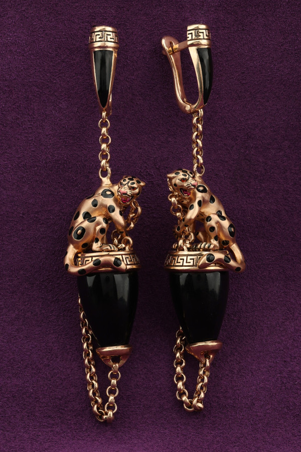 Серьги из золота c эмалью и ониксом