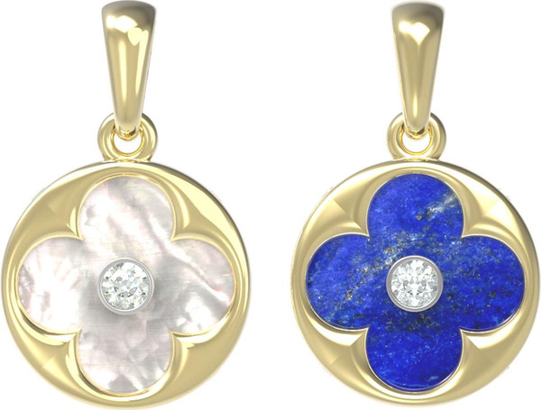 Подвеска из лимонного золота c бриллиантами, лазуритом и перламутром