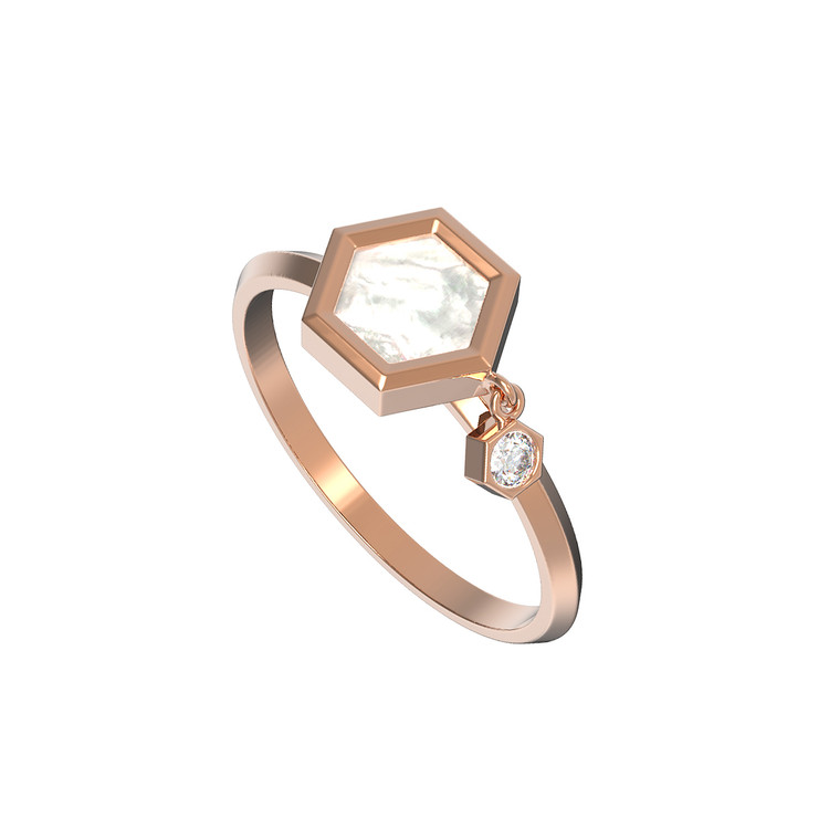 Кольцо из золота c бриллиантами и перламутром