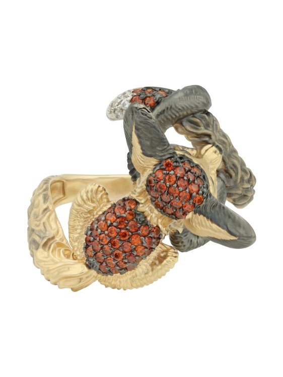 Кольцо из лимонного золота c эмалью и фианитом