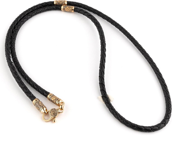 Гайтан из золота c кожаным шнурком
